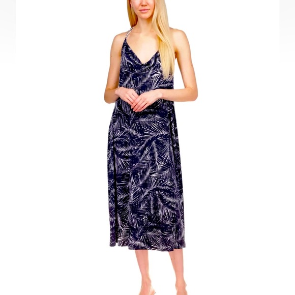 🆕MICHAEL MICHAEL KORS Ladies Navy Open Back Unlined Chain-link Strap Midi
Dress - Picture 1 of 14